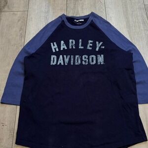 Vintage Harley Davidson navy blue baseball tee Mens Size L